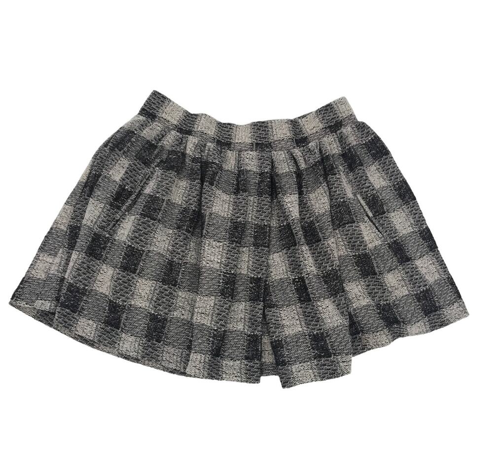 Free People Black Ivory Plaid Elastic Waist Mini Skirt Size M